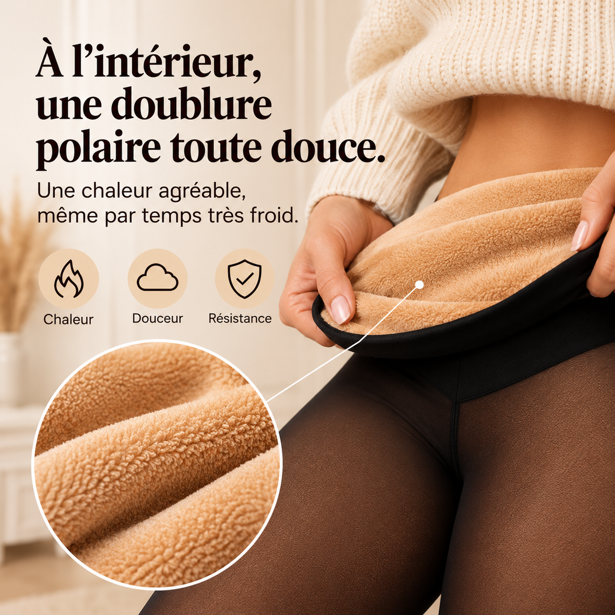 VICIENNA™ Premium - Collant polaire à ceinture gainante, effet peau naturelle