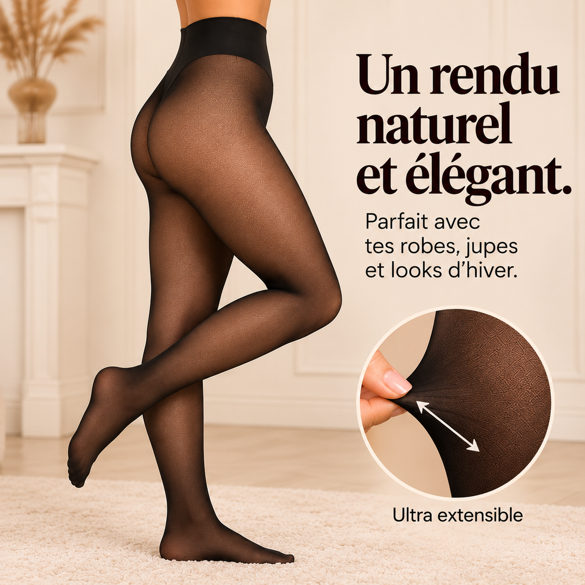 VICIENNA™ Premium - Collant polaire à ceinture gainante, effet peau naturelle
